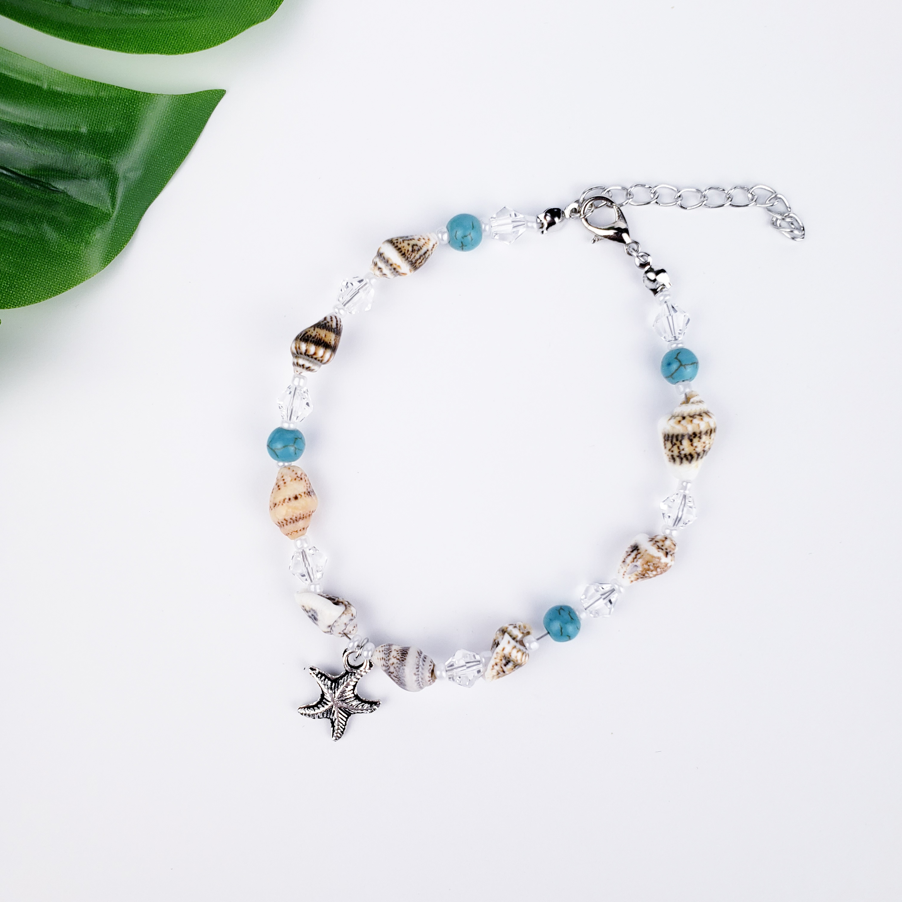 Starfish and Shells Anklet Blue