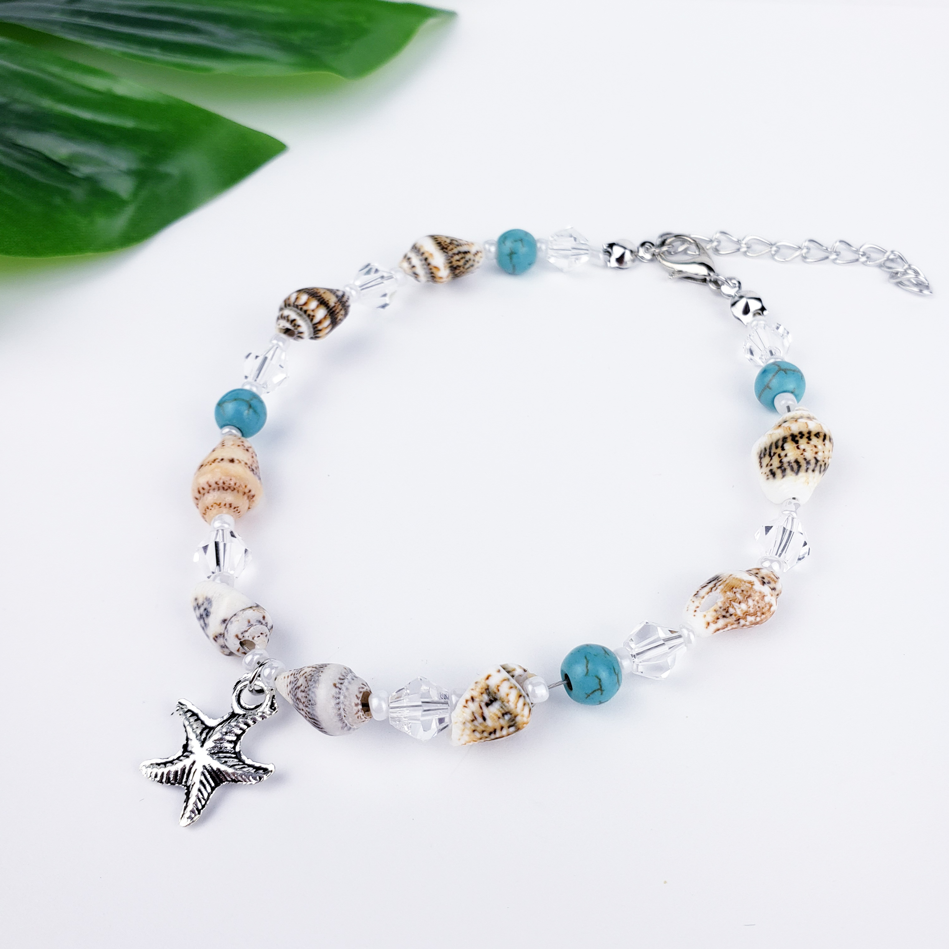 Starfish and Shells Anklet Blue